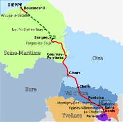 A Saint-Denis–Dieppe-vasútvonal útvonala