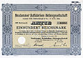 Akcja 100 marek fabryki kapeluszy Neudammer Hutfabriken Aktiengesellschaft, 1934