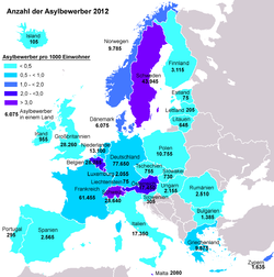 Asylbewerber in den einzelnen Ländern West- und Mitteleuropas 2012 und 2015