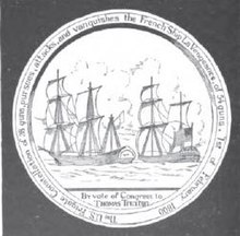 The reverse of a Congressional Gold Medal, depicting two frigates engaging each other in combat.