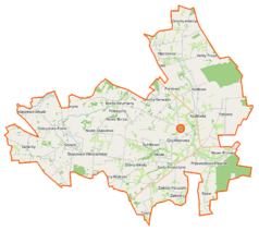 Mapa konturowa gminy Gzy, po lewej nieco na dole znajduje się punkt z opisem „Szyszki”