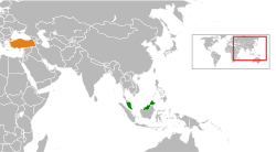 Map indicating locations of Turkey and Malaysia