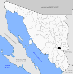 Location of the municipality in Sonora