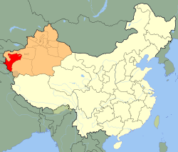 Kashgar Prefecture (red) in Xinjiang (orange)