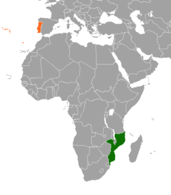 Lage von Mosambik und Portugal