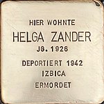 Stolperstein für Helga Zander (Ostwall 48)