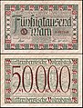 10. A Württembergische Notenbank által 1923-ban kibocsátott 50 000 márkás szükségpénz (javítás)/(csere)