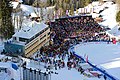 Zielstadion in Innerwengen mit Publikumstribüne und Medienhaus, 2012