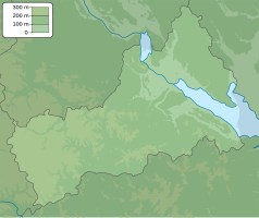 Mapa konturowa obwodu czerkaskiego, blisko lewej krawiędzi nieco na dole znajduje się punkt z opisem „źródło”, natomiast na dole nieco na lewo znajduje się punkt z opisem „ujście”