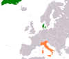 Location map for Denmark and Italy.