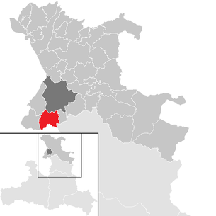 Lage der Gemeinde Grödig im Bezirk Salzburg-Umgebung (anklickbare Karte)