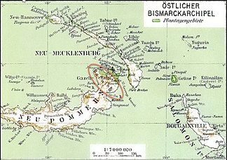 Karte aus dem Deutschen Kolonialatlas mit den Baining Bergen