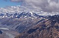 Southwest aspect of the Liebig Range. Mount Conrad to left above lake, Mount Hutton centred