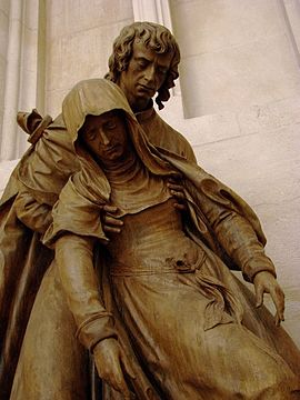 The Virgin Mary fainting. Carving in walnut dating to 1531 and in the Abbey of Saint-Michel in Saint-Mihiel.