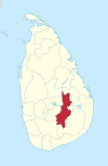 Area map of Badulla District which has its northern border near the centre of the country and extends to the south, located in the Uva Province of Sri Lanka