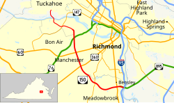 Bon Air is located directly west of Downtown Richmond outside the city limits defined by the Chippenham Parkway on the south side of the James River.