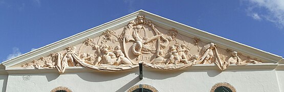 Close up of the pediment gable "The Rape of Ganymede" by sculptor Anton Anreith.