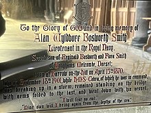 Plaque to Lt Smith in Salisbury Cathedral