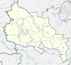 Mapa konturowa powiatu lublinieckiego, po lewej znajduje się punkt z opisem „Solarnia”