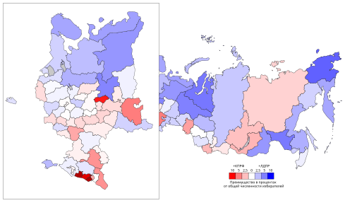 CPRF (red) vs LDPR (blue), percentage difference based on total number of registered voters