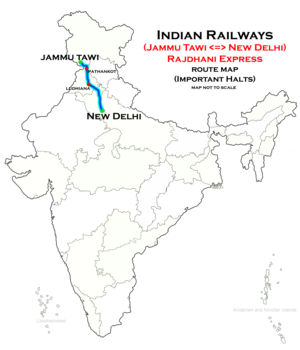 (New Delhi–Jammu Tawi) Rajdhani Express route map