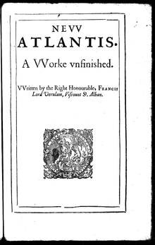 Title page of the 1628 edition of Bacon's New Atlantis