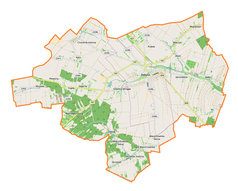 Mapa konturowa gminy Bełżyce, u góry po prawej znajduje się punkt z opisem „Matczyn”