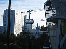 An aerial tram part of a cable car system in Portland