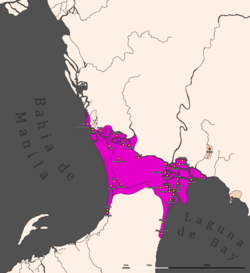 A map of Namayan (colored pink) under the rule of Lakantagkan. Locations like Dibag, Pinacauasan and Yamagtogon are missing. The location of Meycatmon and Calatondongan are unclear.