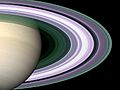 Image of the rings with more intense color, based on radio occultation data only, with Saturn's disk in visible light added