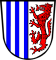 Gemeinde Reichenberg Gespalten; vorne fünfmal gespalten von Silber und Blau, hinten in Silber ein steigender roter Panther.