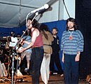 Alan Briars onstage (right) at the Trowbridge Village Pump Festival in 1991