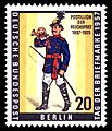 Postillon der Reichspost (1897 bis 1925) auf einer 20-Pf-Sondermarke der Bundespost Berlin (1957)