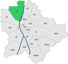 Poziția sectorului în Budapesta (cu verde)