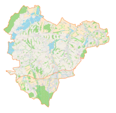 Mapa konturowa gminy Jasienica, u góry po prawej znajduje się punkt z opisem „Parafia św. Marii Magdaleny”