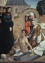 Photographic reproduction of painting "The Resurrection of Lazarus" by Juan de Flandes, between 1514 and 1519.