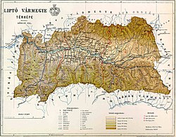 Liptó vármegye domborzati térképe