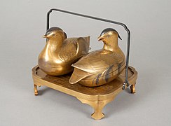 A pair of incense boxes shaped like mandarin ducks