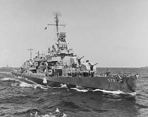 USS Harrison alongside USS McKee, 5 March 1945.