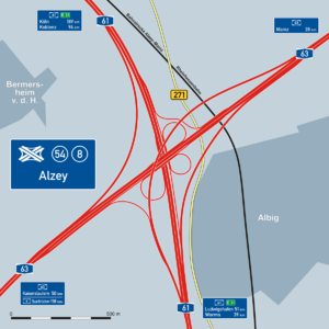 Übersichtskarte Autobahnkreuz Alzey