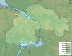 Mapa konturowa obwodu dniepropetrowskiego, po lewej nieco u góry znajduje się punkt z opisem „źródło”, natomiast po lewej znajduje się punkt z opisem „ujście”