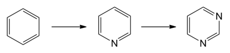 Heteroatomen in pyridine en pyrimidine