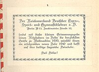 Einkleber des Reichsverbands Deutscher Turn-, Sport- und Gymnastiklehrer in IB 429 (Weihnachten 1939)