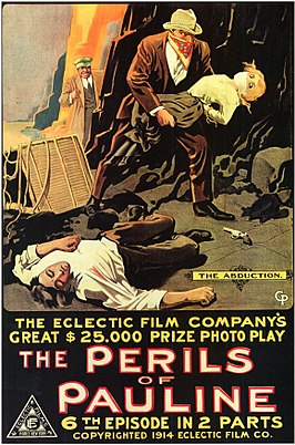 Poster voor The Perils of Pauline (1914), een van de bekendere serial films.