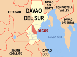 Map of Davao del Sur with Digos highlighted