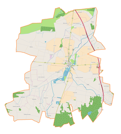 Mapa konturowa gminy Piątek, po lewej nieco u góry znajduje się punkt z opisem „Balków”