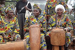 Women from the Cameroonian town playing traditional music