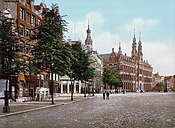 Amsterdam Main Post Office between 1890 and 1905. Photochrom print (color photo lithograph).