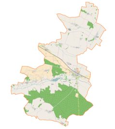 Mapa konturowa gminy Bierutów, blisko centrum na dole znajduje się punkt z opisem „Kruszowice”