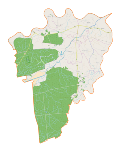 Mapa konturowa gminy Drwinia, blisko centrum u góry znajduje się punkt z opisem „Drwinia”